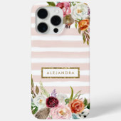 Boho Blooms Blush Stripe Monogram Case-Mate iPhone Hülle (Rückseite)
