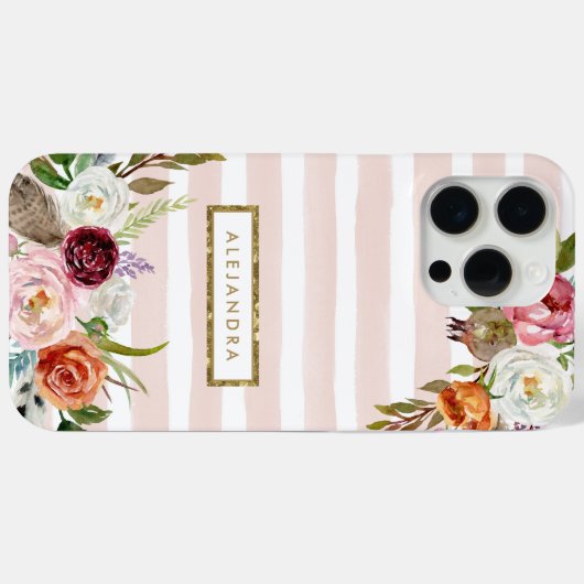 Boho Blooms Blush Stripe Monogram Case-Mate iPhone Hülle (Rückseite (Horizontal))