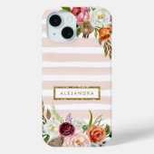 Boho Blooms Blush Stripe Monogram Case-Mate iPhone Hülle (Rückseite)