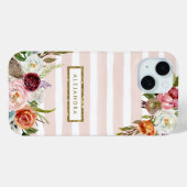 Boho Blooms Blush Stripe Monogram Case-Mate iPhone Hülle (Rückseite (Horizontal))
