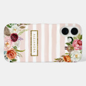 Boho Blooms Blush Stripe Monogram Case-Mate iPhone Hülle (Rückseite (Horizontal))