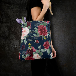 Boho Blooms | Dark Navy Blue und Burgund Custom Tasche
