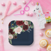 Boho Blooms | Dark Navy Blue und Burgundy Bouquet Pappteller (Party)