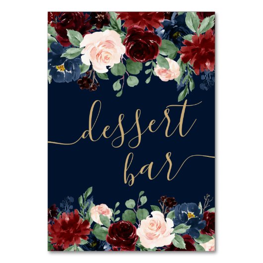 Boho Blooms | Dark Rustic Navy and Red Dessert Bar Tischnummer (Vorderseite)