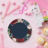 Boho Blooms | Dunkles Navy Blau und Burgundkraut Pappteller (Party)