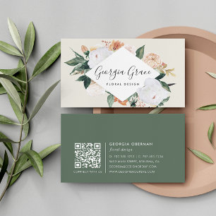 Boho Blooms Geometric Watercolor Floral QR Code Visitenkarte