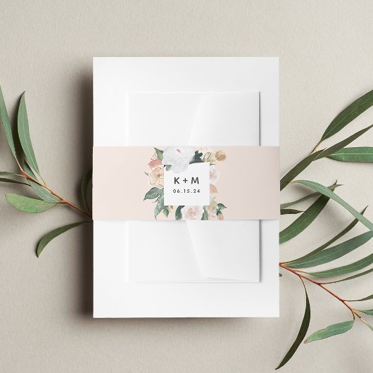 Boho Blooms Modern Floral Wedding Monogram Einladungsbanderole