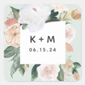 Boho Blooms Modern Floral Wedding Monogram Quadratischer Aufkleber (Vorderseite)
