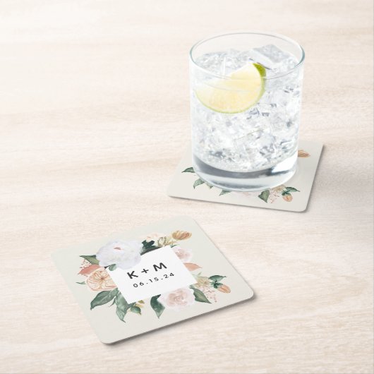 Boho Blooms Modern Floral Wedding Monogram Rechteckiger Pappuntersetzer (Vor Ort)