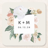 Boho Blooms Modern Floral Wedding Monogram Rechteckiger Pappuntersetzer (Vorderseite)