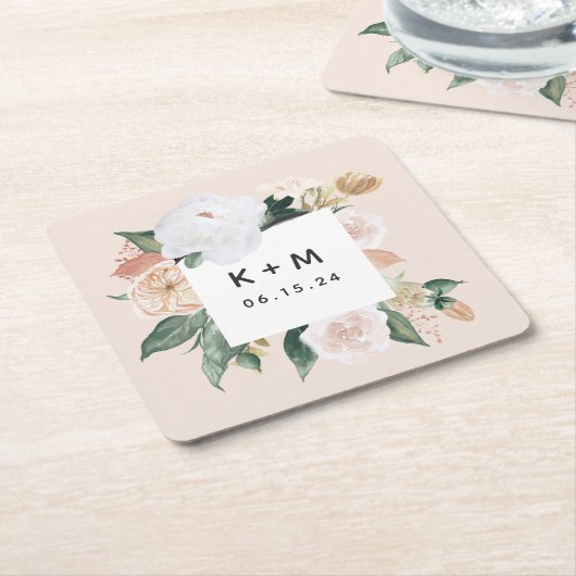 Boho Blooms Modern Floral Wedding Monogram Rechteckiger Pappuntersetzer (angewinkelt)