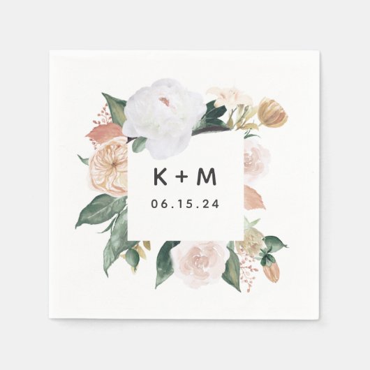 Boho Blooms Modern Floral Wedding Monogram Serviette (Vorderseite)