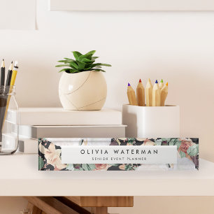 Boho Blooms Moderne Aquarellblumen Namensplakette