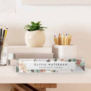 Boho Blooms   Moderne Aquarellblumen Namensplakette