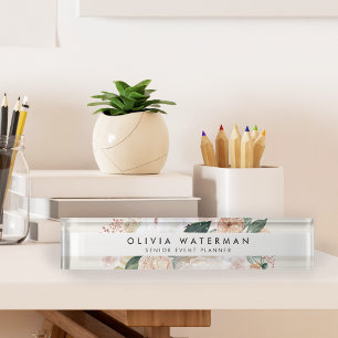 Boho Blooms   Moderne Aquarellblumen Namensplakette