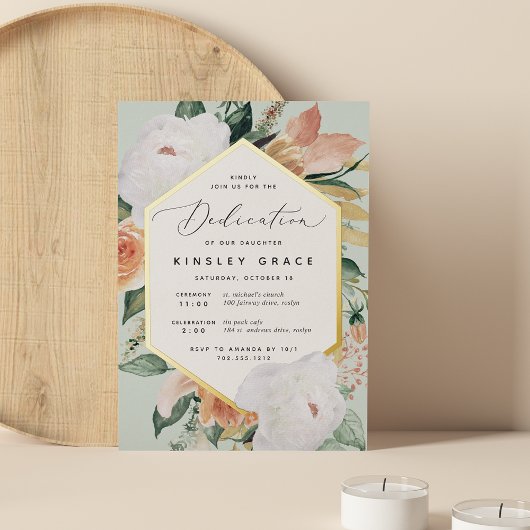 Boho Blooms Moderne Baby-Dedication Folieneinladung