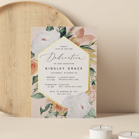 Boho Blooms Moderne Baby-Dedication Folieneinladung