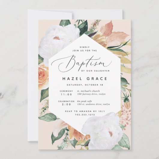 Boho Blooms | Moderne Blumentaufe Einladung (Vorderseite)