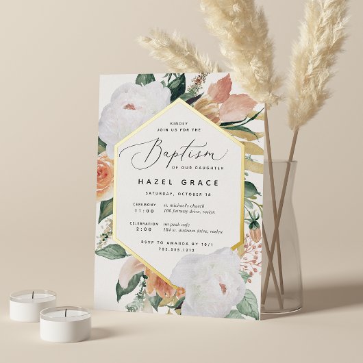 Boho Blooms Moderne Blumentaufe Folieneinladung