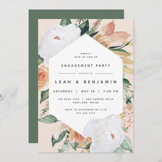 Boho Blooms | Moderne florale Engagement-Partei Einladung (Vorne/Hinten)
