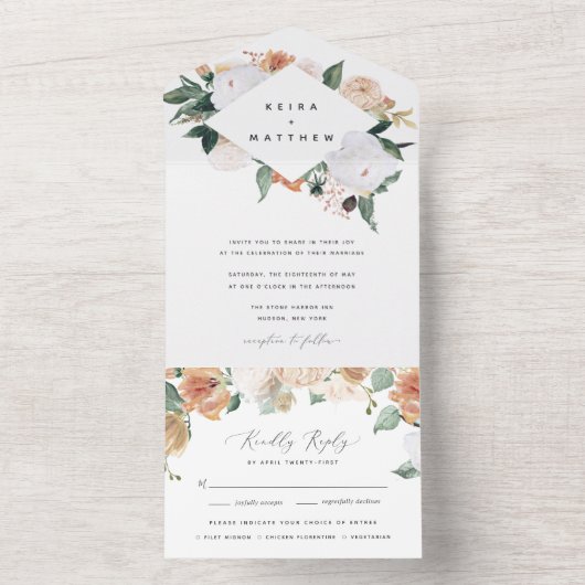 Boho Blooms | Moderne geometrische Hochzeit All In One Einladung (Innen Boden)