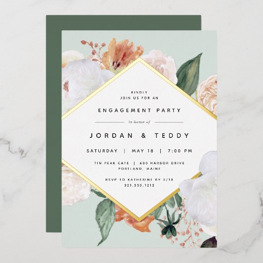 Boho Blooms Moderne Partei für Blumenbezug Folieneinladung (Vorderseite/Rückseite)