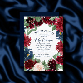 Boho Blooms | Rustic Navy Blue and Burgundy Shower Einladung