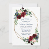 Boho Blooms | Rustic Navy Blue and Burgundy Shower Einladung (Vorderseite)