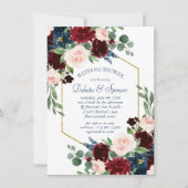 Boho Blooms | Rustic Navy Blue and Burgundy Shower Einladung (Vorderseite)