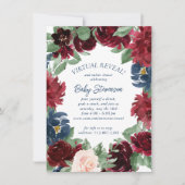 Boho Blooms | Rustic Navy Blue and Burgundy Shower Einladung (Vorderseite)