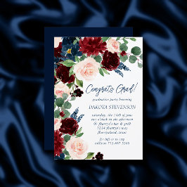 Boho Blooms | Rustikales Navy Blue und Burgund Red Einladung