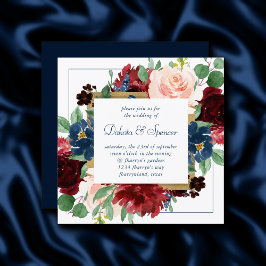 Boho Blooms | Rustikales Navy Blue und Burgund Wre Einladung