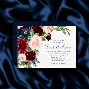 Boho Blooms Rustische Marine und Burgund Bouquet Einladung