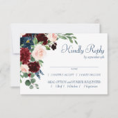Boho Blooms | Rustische Marine und Burgund Entree RSVP Karte (Vorderseite)