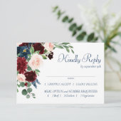 Boho Blooms | Rustische Marine und Burgund Entree RSVP Karte (Stehend Vorderseite)
