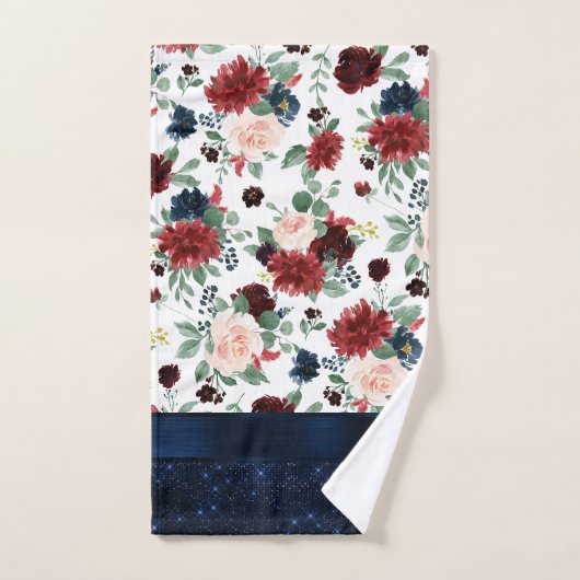 Boho Blooms | Rustische Marine und Burgund Shimmer Badhandtuch Set (Handtuch)
