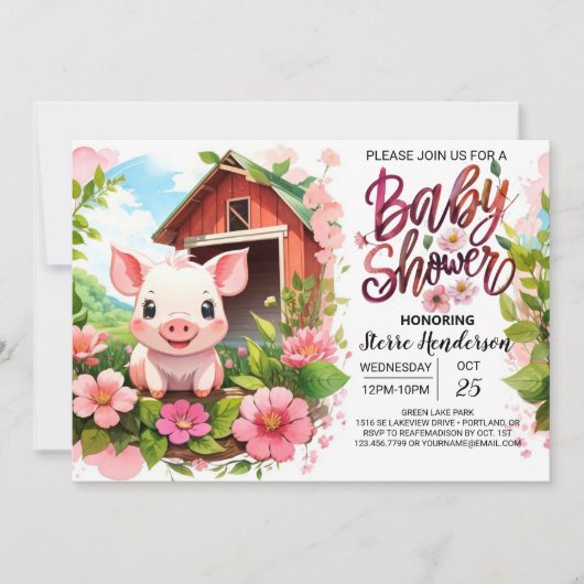 Boho Blooms und Piggy Baby Dusche Einladung (Vorderseite)