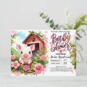 Boho Blooms und Piggy Baby Dusche Einladung (Stehend Vorderseite)
