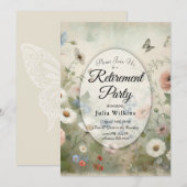 Boho Blooms und Vintage Blüten Renten-Party Einladung (Vorne/Hinten)