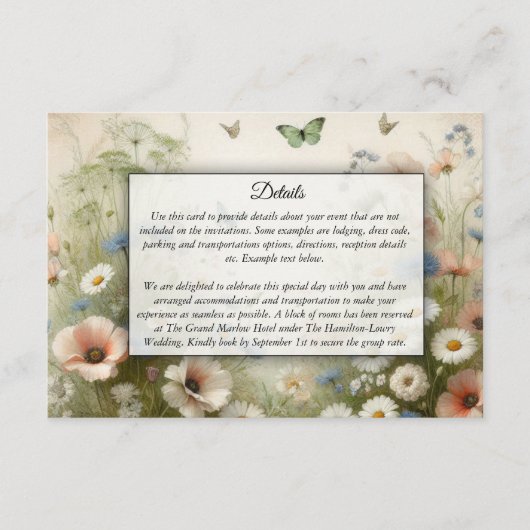 Boho Blooms und Vintage Vows Hochzeit Begleitkarte (Vorderseite)