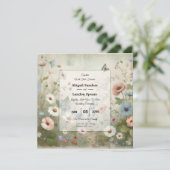 Boho Blooms und Vintage Vows Hochzeit Einladung (Stehend Vorderseite)