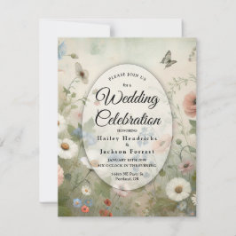 Boho Blooms und Vintage Vows Hochzeit Einladung