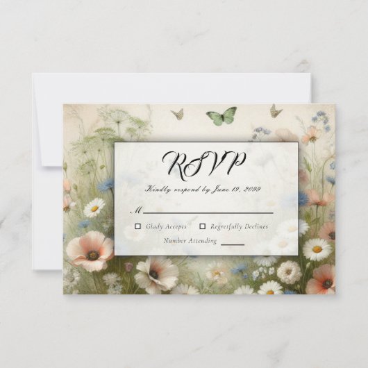 Boho Blooms und Vintage Vows Hochzeit RSVP Karte (Vorderseite)