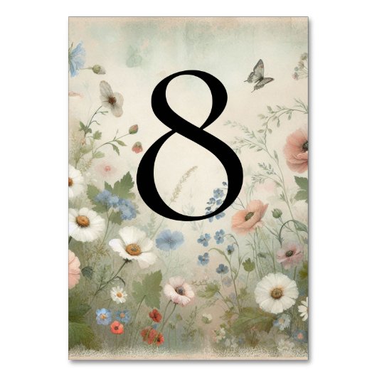 Boho Blooms und Vintage Vows Hochzeit Tischnummer (Vorderseite)