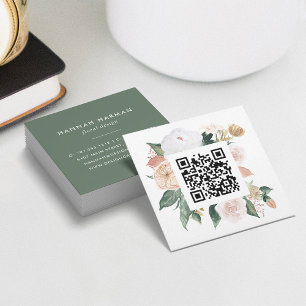 Boho Blooms Watercolor Floral QR-Code Quadratische Visitenkarte