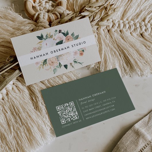 Boho Blooms Watercolor Floral QR-Code Visitenkarte
