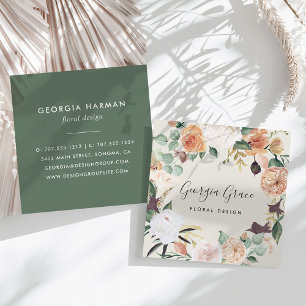 Boho Blooms Watercolor Floral Quadratische Visitenkarte