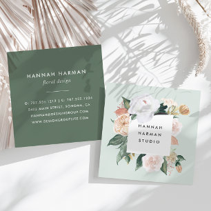 Boho Blooms Watercolor Floral Quadratische Visitenkarte