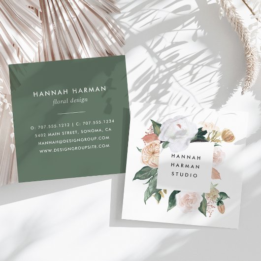 Boho Blooms Watercolor Floral Quadratische Visitenkarte