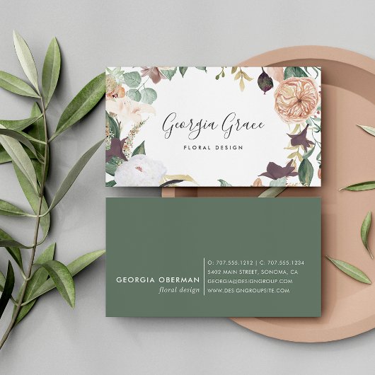 Boho Blooms Watercolor Floral Visitenkarte